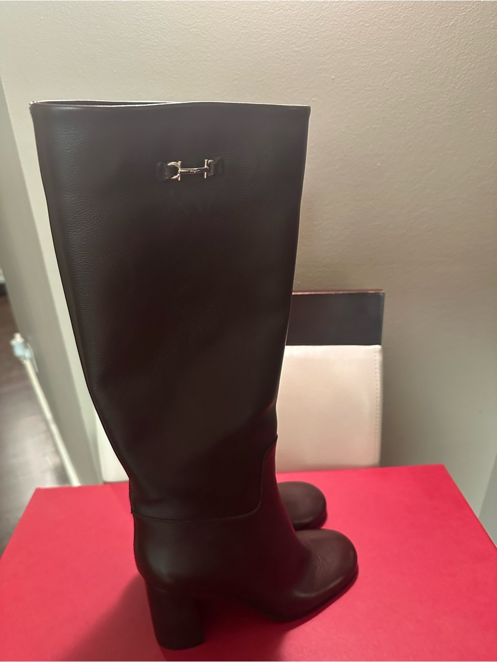Salvatore Ferragamo Dark Brown Leather Knee Boots with Signature Bit - Picture 5 of 5
